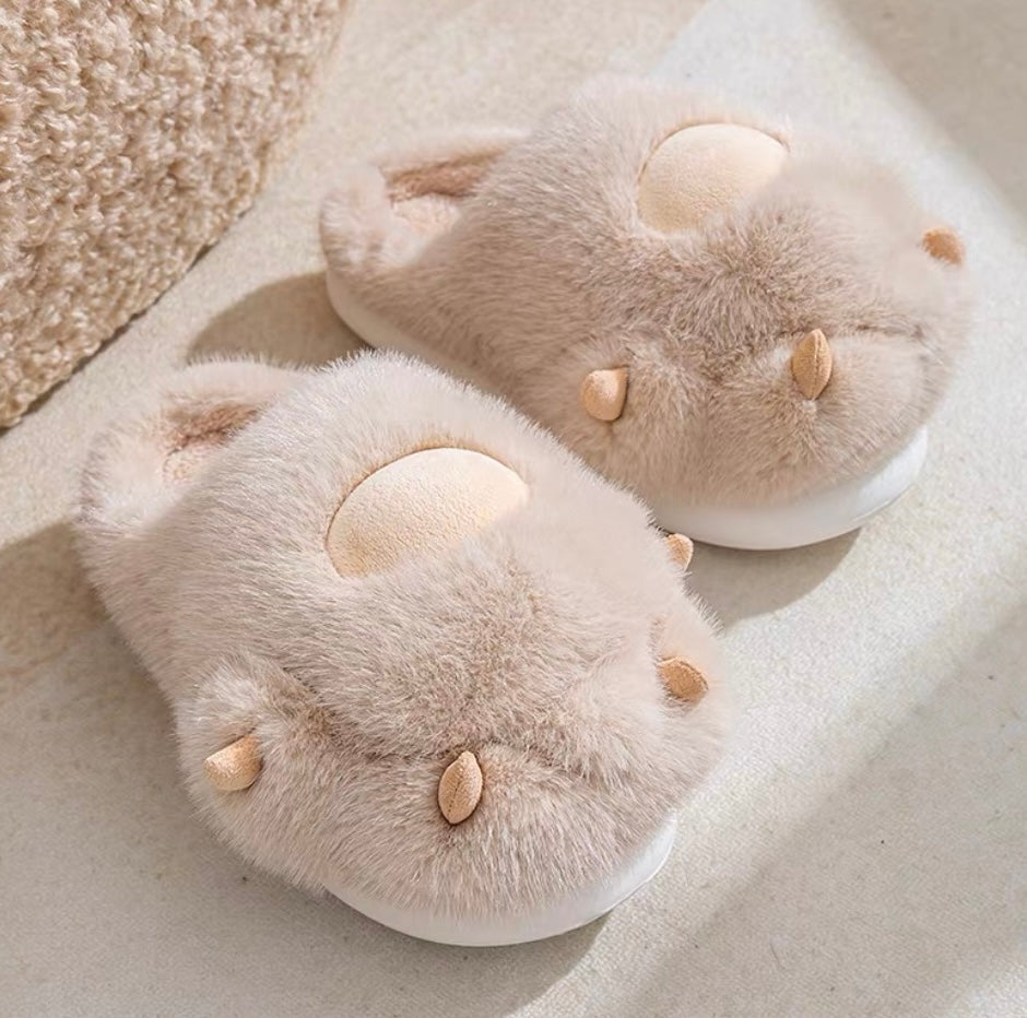 Cat Paw Plush Slippers - Cozy Cute Animal Claw House Shoes