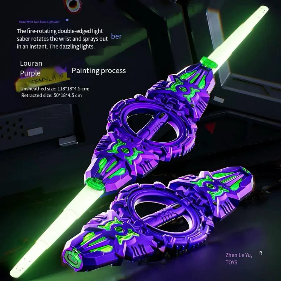 Cyberpunk Dual-Blade LED Sword - Rotating Light Saber with Sound Effects