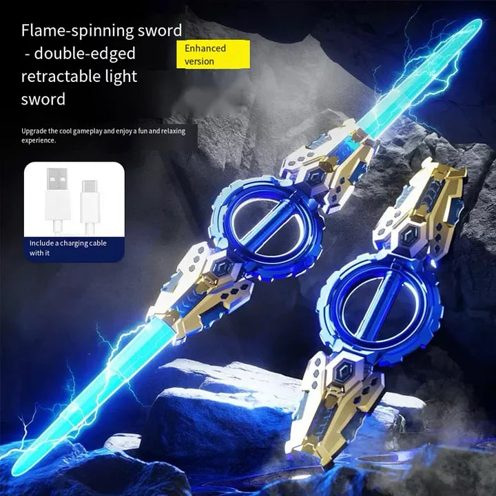 Cyberpunk Dual-Blade LED Sword - Rotating Light Saber with Sound Effects