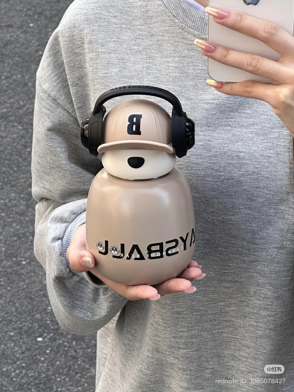 Cute Bear Water Bottle with Headphones - Kawaii Insulated Drink Bottle