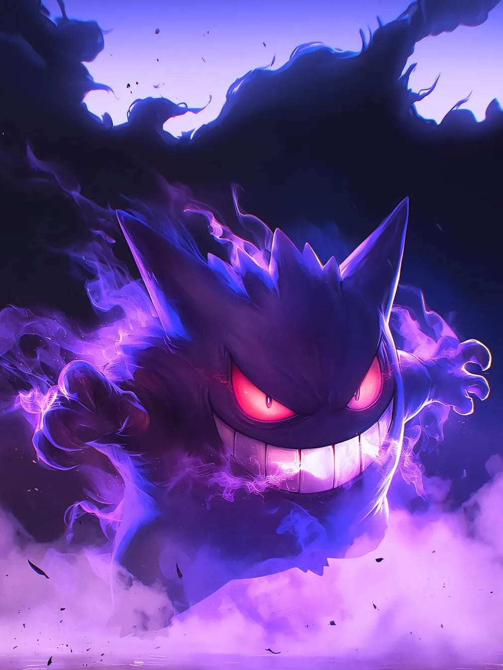 Tery Toys Animated character with glowing red eyes and purple flames in a dark background