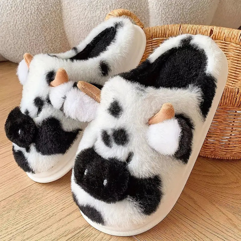 Cute Plush Cow Slippers
