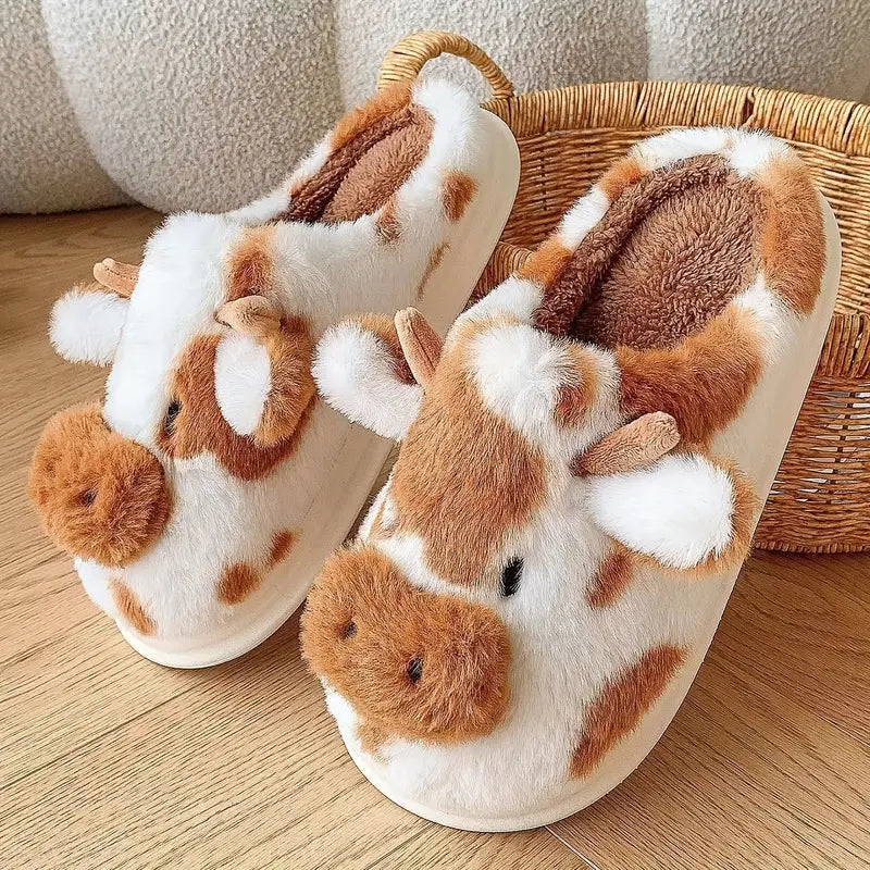 Cute Plush Cow Slippers