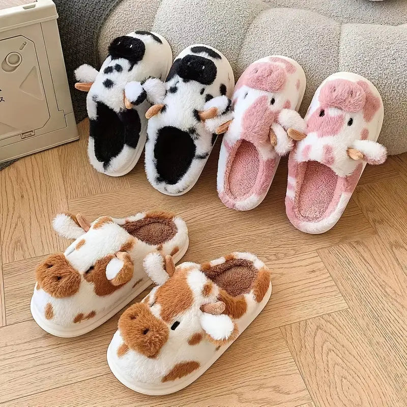 Cute Plush Cow Slippers