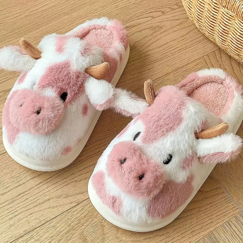 Cute Plush Cow Slippers